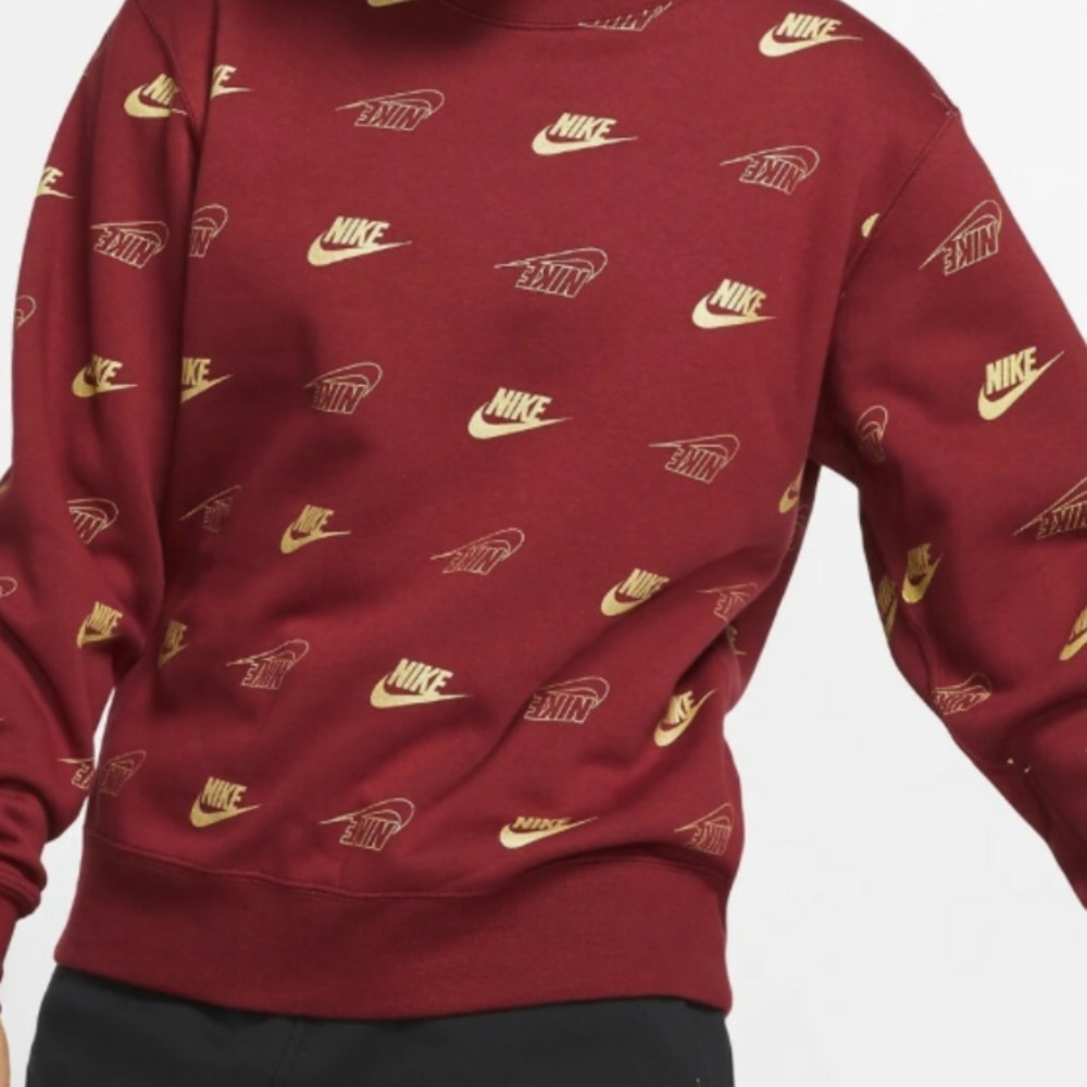Nike Women's Burgundy and Gold Crewneck Sweater. Size L